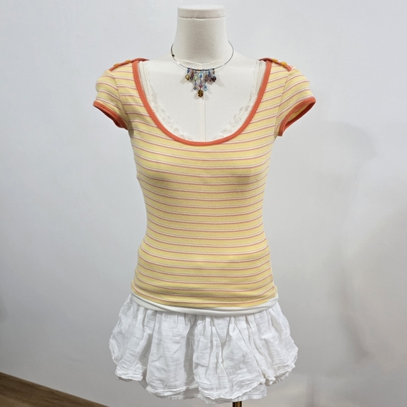 Abercrombie Vintage Striped Yellow Short Sleeve Top - Picture 5 of 7